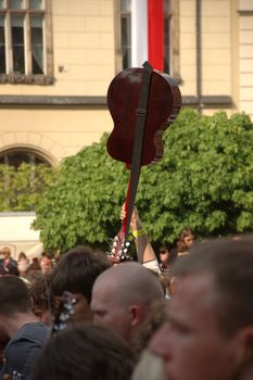 WROCLAW, POLAND - April 30: Guitars World Guinness Record, 5601 participants gather in front of Wroclaw's Town Hall on April 30, 2011 to beat guitar mass participation record.  