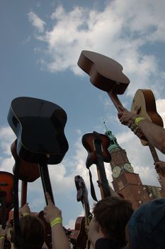 WROCLAW, POLAND - April 30: Guitars World Guinness Record, 5601 participants gather in front of Wroclaw's Town Hall on April 30, 2011 to beat guitar mass participation record.  