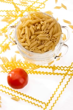 food series: uncooked pasta in glassy bowl