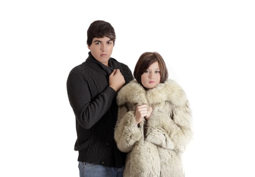 Young human heterosexual couple in studio, dark hair