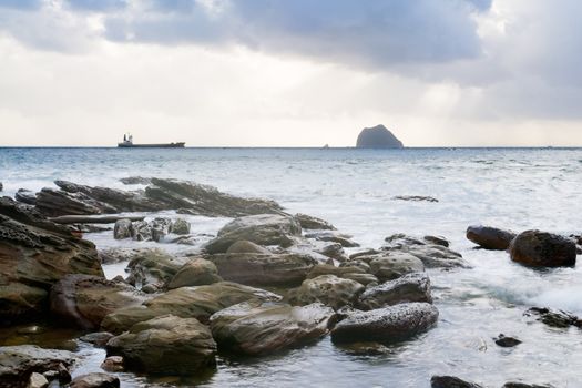 It is landscape of rock coast and beautifful cloud.