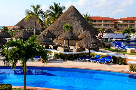 a luxury all inclusive beach resort at morning in Cancun Mexico