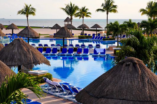 a luxury all inclusive beach resort at morning in Cancun Mexico