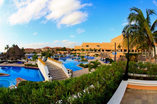 a luxury all inclusive beach resort at morning in Cancun Mexico