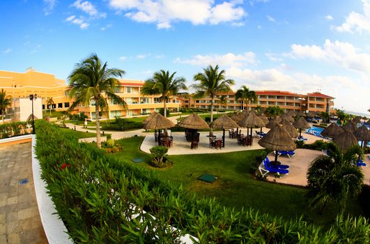 a luxury all inclusive beach resort at morning in Cancun Mexico
