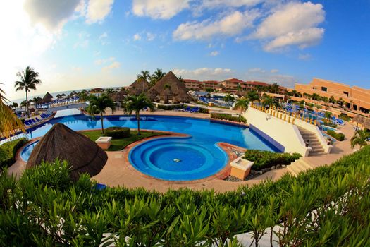 a luxury all inclusive beach resort at morning in Cancun Mexico