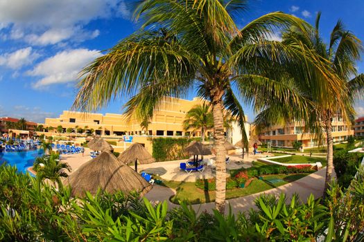 a luxury all inclusive beach resort at morning in Cancun Mexico