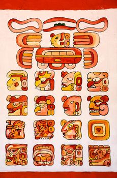 Mayan alphabets on the wall of a Mayan souvenir shop