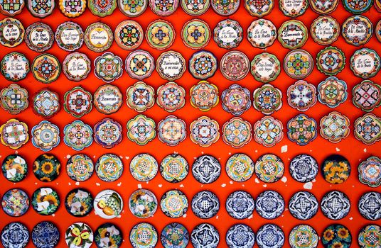 Mexican decoration plates in a Mayan souvenir shop