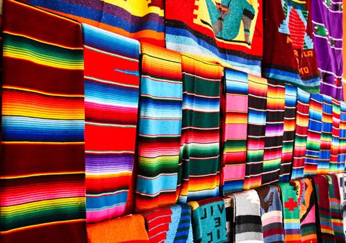 Mayan Blankets hanging at a Mayan souvenir shop