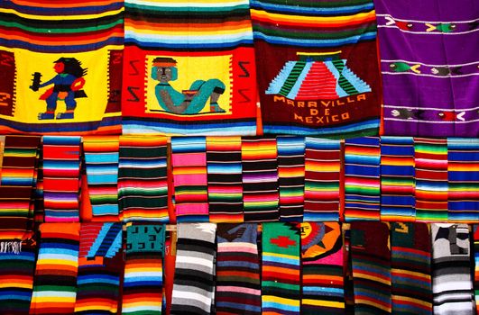 Mayan Blankets hanging at a Mayan souvenir shop