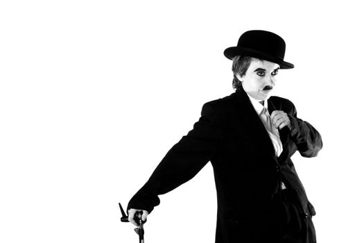Girl plays the role of Charles Chaplin
