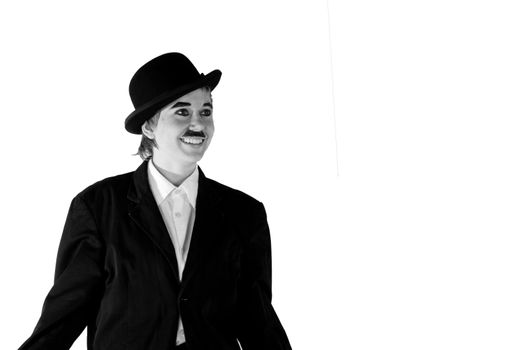 Girl plays the role of Charles Chaplin