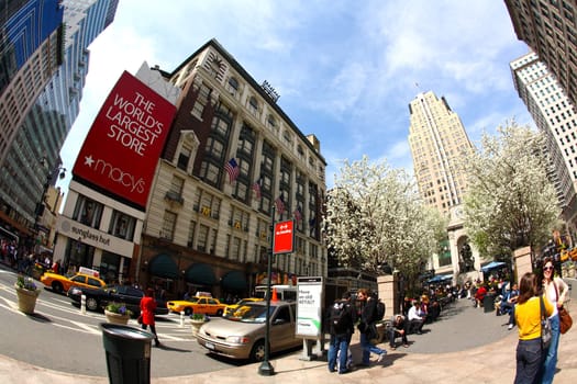 New York City, April 17,2009: The people enjoy sunny spring days at the Herald Square in midtown Manhattan.