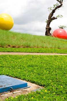 perspective scene of a colorful and well-cared conceptual park - landscaping