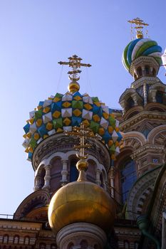 Domes of a 19th century church in downtown Saint-Petersburg