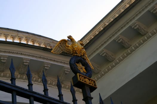 The Symbol of Russian empire at wrought iron gate.