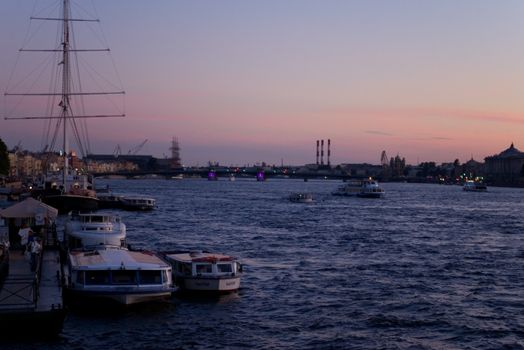 Night view at the Neva river, Saint-Petersburg, Russia