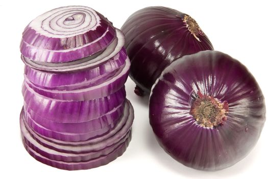 Picture of a couple of red onions with a red onion tower