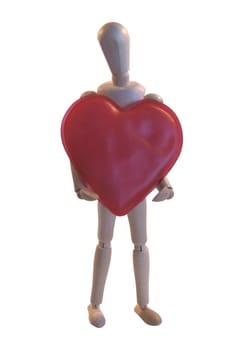 wooden artists dummy with a large red heart