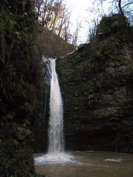 Falls; mountains; caucasus; the river; a stream; splashes; a moisture; a stream; water; rocks; a relief; the nature