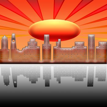 illustration on heating of a city on the planet earth
