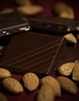 Pieces of milk chocolate with almonds.