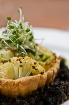 Cauliflower & Haloumi tart with a Swiss brown mushroom & herb duxelle