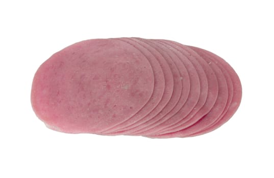 slices of ham isolated on the white background