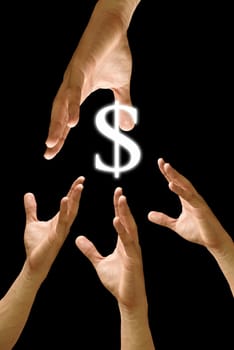 Competitor hand to strive for dollar icon