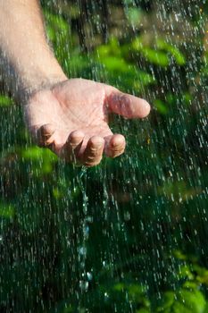 Hand washing in the summer of cool clean water