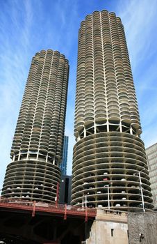 The high-rise buildings in the downtown Chicago