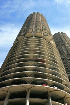 The high-rise buildings in the downtown Chicago