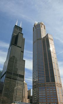 The high-rise buildings in the downtown Chicago