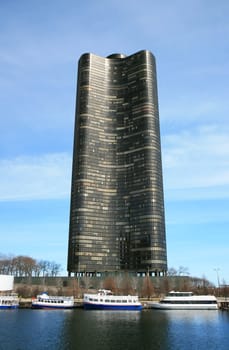 The high-rise buildings in the downtown Chicago