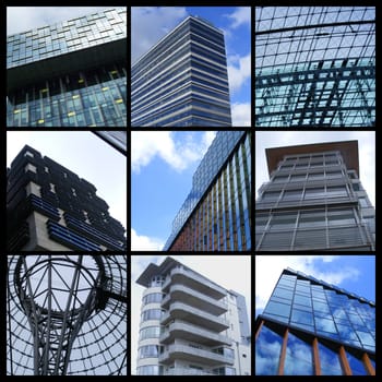 Mosaic of nine modern European buildings