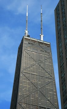 The high-rise buildings in the downtown Chicago