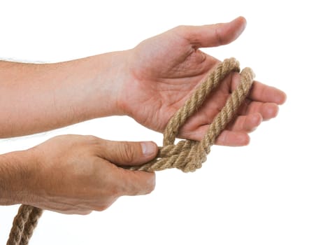 tying ropes isolated on a white background