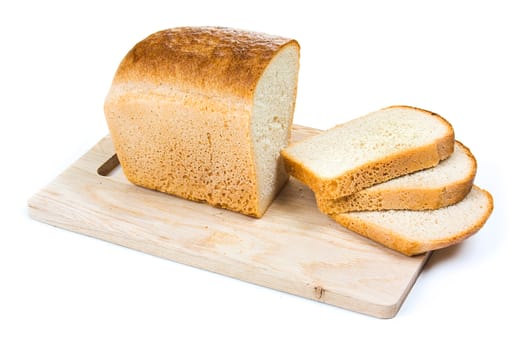 bread on a cutting board isolated on a white background