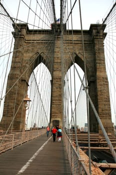 The famous Brooklyn Bridge on the East River in lower Manhattan 