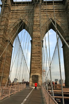 The famous Brooklyn Bridge in lower Manhattan NYC