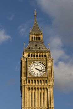 Big Ben set against a beautiful blue sky.