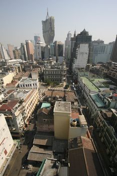 Macau skyline. You can see the famous new Hotel Lisboa, as well as the popular Senado Square.