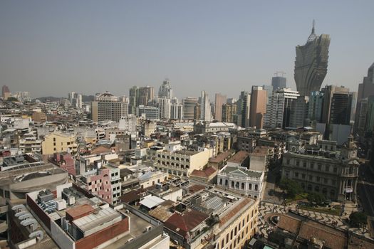 Macau skyline. You can see the famous new Hotel Lisboa, as well as the popular Senado Square.