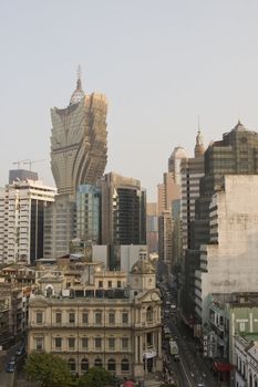Macau skyline. You can see the famous new Hotel Lisboa, as well as the popular Senado Square.