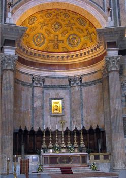 Christian altar inside the Pantheon in Rome, Italy.