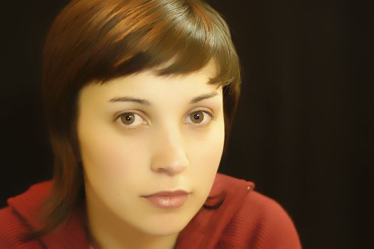 young casual woman in a black background