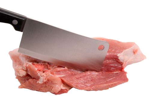 Chopping of meat,cutlass and fresh  pork