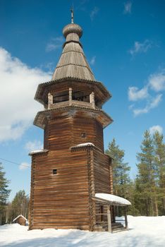 Aging Wooden bell tower.Russian traditional architecture