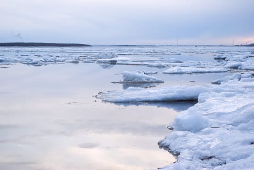 Driving of ice goes On river.water elbowrooms